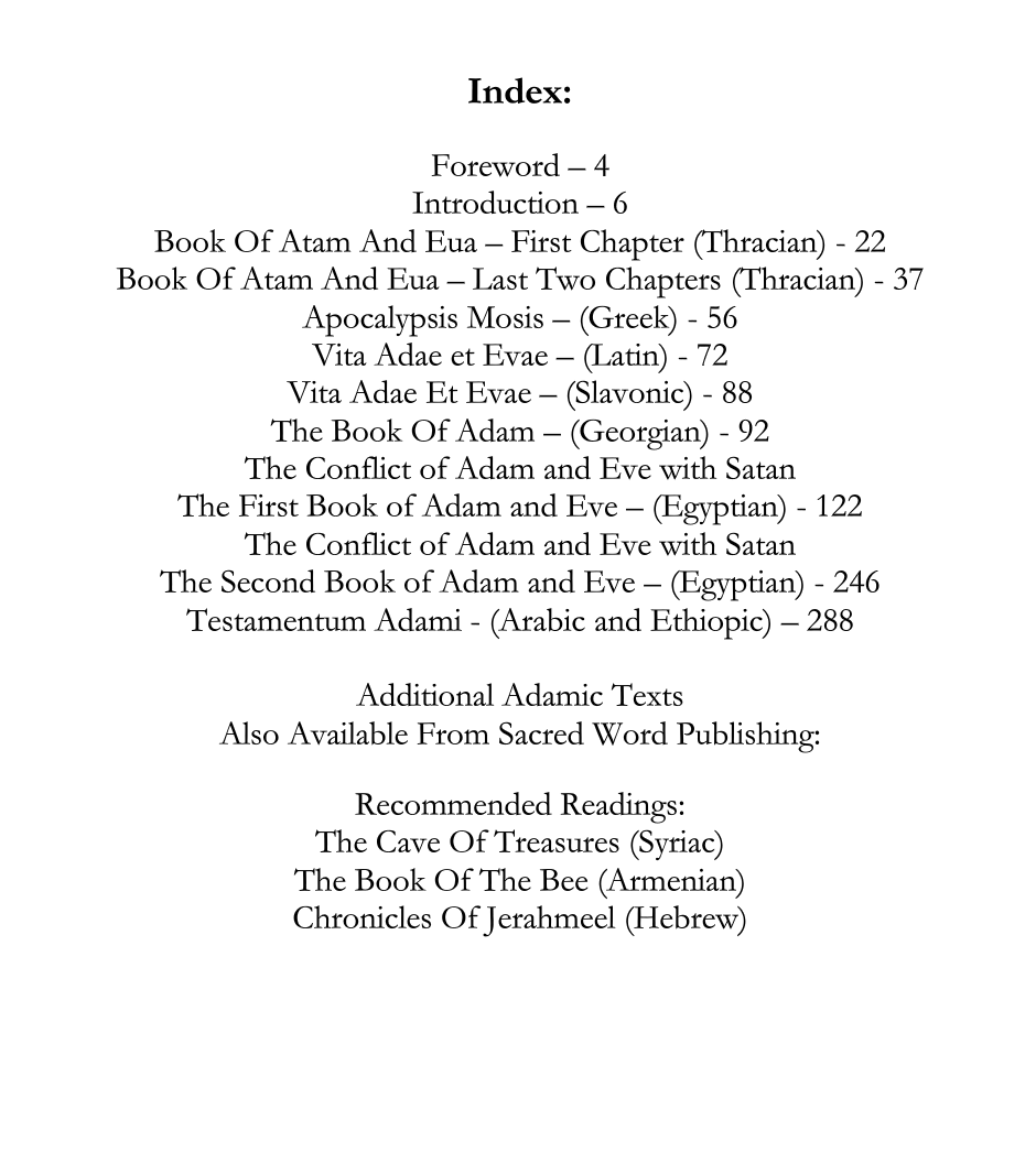 Primary Adamic Literature – Sacred Word Publishing